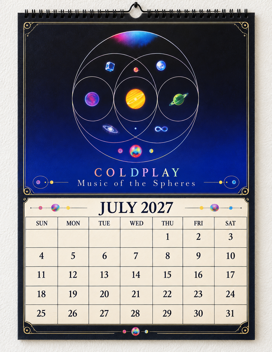 2027 Coldplay Album Covers Wall Calendar - Spiral Bound Vintage Alternative Rock Collector's Calendar - Unique Christmas Stocking Stuffer & Birthday Gift