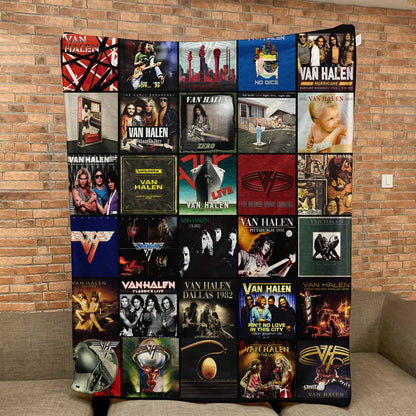 Van Halen Album Covers Collage Sherpa Blanket – 80s Hard Rock & Heavy Metal Legend Throw Blanket