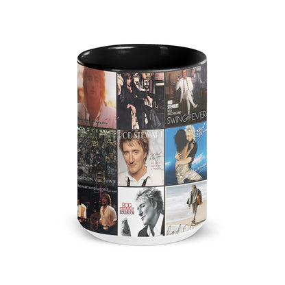 Rod Stewart Black Two-Tone Accent Coffee Mug - Classic Band Album Covers Collage Mug