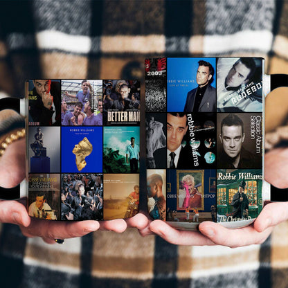Robbie Williams Accent Mug – Pop Icon Album Cover Collage Gift