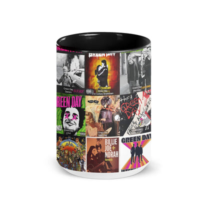 Green Day Black Two-Tone Accent Coffee Mug - Classic Band Album Covers Collage Mug