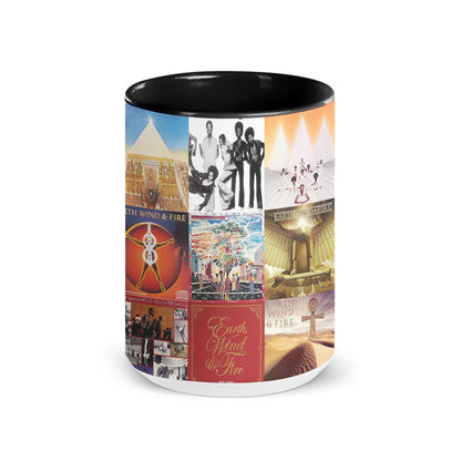 Earth, Wind & Fire Black Two-Tone Accent Coffee Mug - Classic Band Album Covers Collage Mug