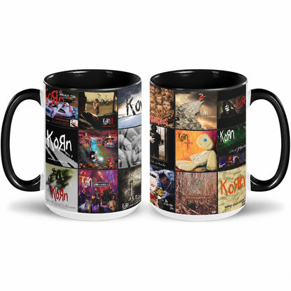 Korn ABlack Two-Tone Accent Coffee Mug - Classic Rock Band Album Covers Collage Mug