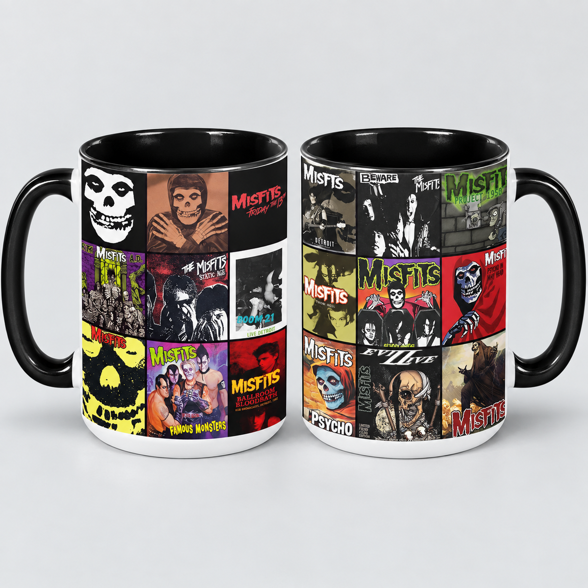 The Misfits Black Two-Tone Accent Coffee Mug - Classic Band Album Covers Collage Mug