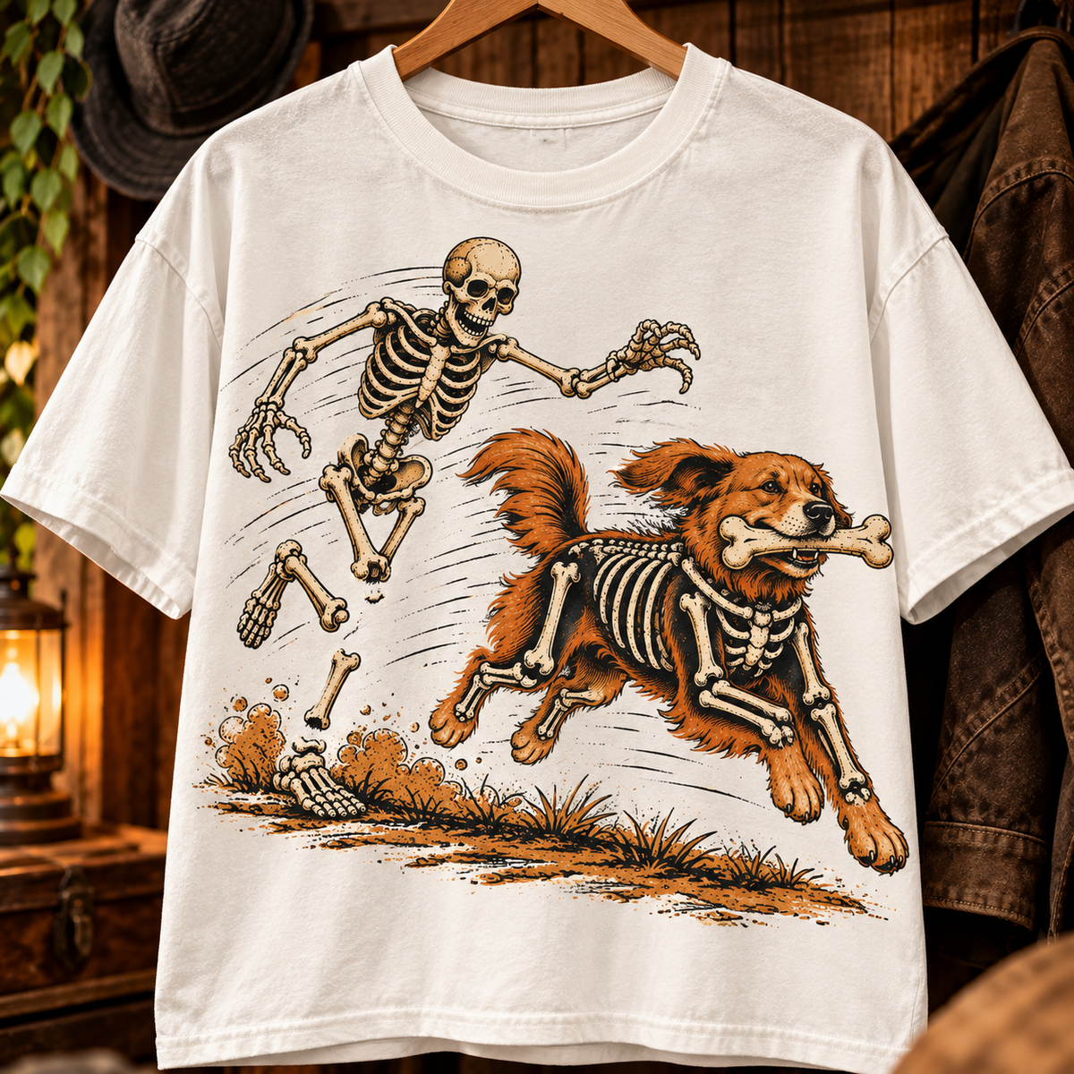 Skeleton Dog T-Shirt, Funny Halloween Dog Shirt, Spooky Skeleton Graphic Tee, Dog Lover Halloween Gift, Vintage Horror Shirt