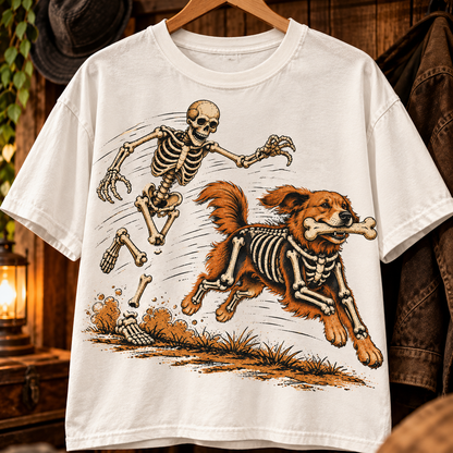 Skeleton Dog T-Shirt, Funny Halloween Dog Shirt, Spooky Skeleton Graphic Tee, Dog Lover Halloween Gift, Vintage Horror Shirt