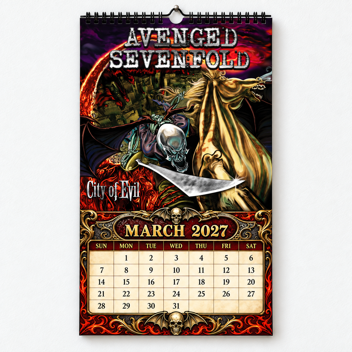 2027 Avenged Sevenfold Album Cover Wall Calendar – A7X Heavy Metal Music Calendar, Rock Band Decor, Nostalgic Gift for Fans