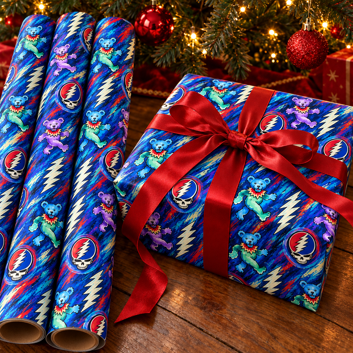 Grateful Dead Dancing Bears Wrapping Paper - Steal Your Face Psychedelic Rock Gift Wrap