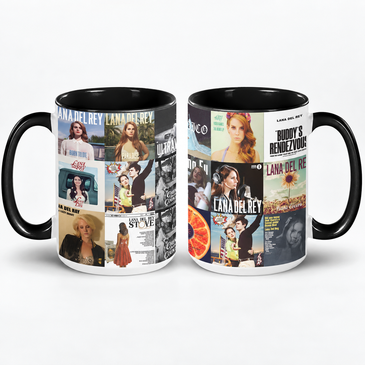 Lana Del ReyBlack Two-Tone Accent Coffee Mug - Classic Band Album Covers Collage Mug