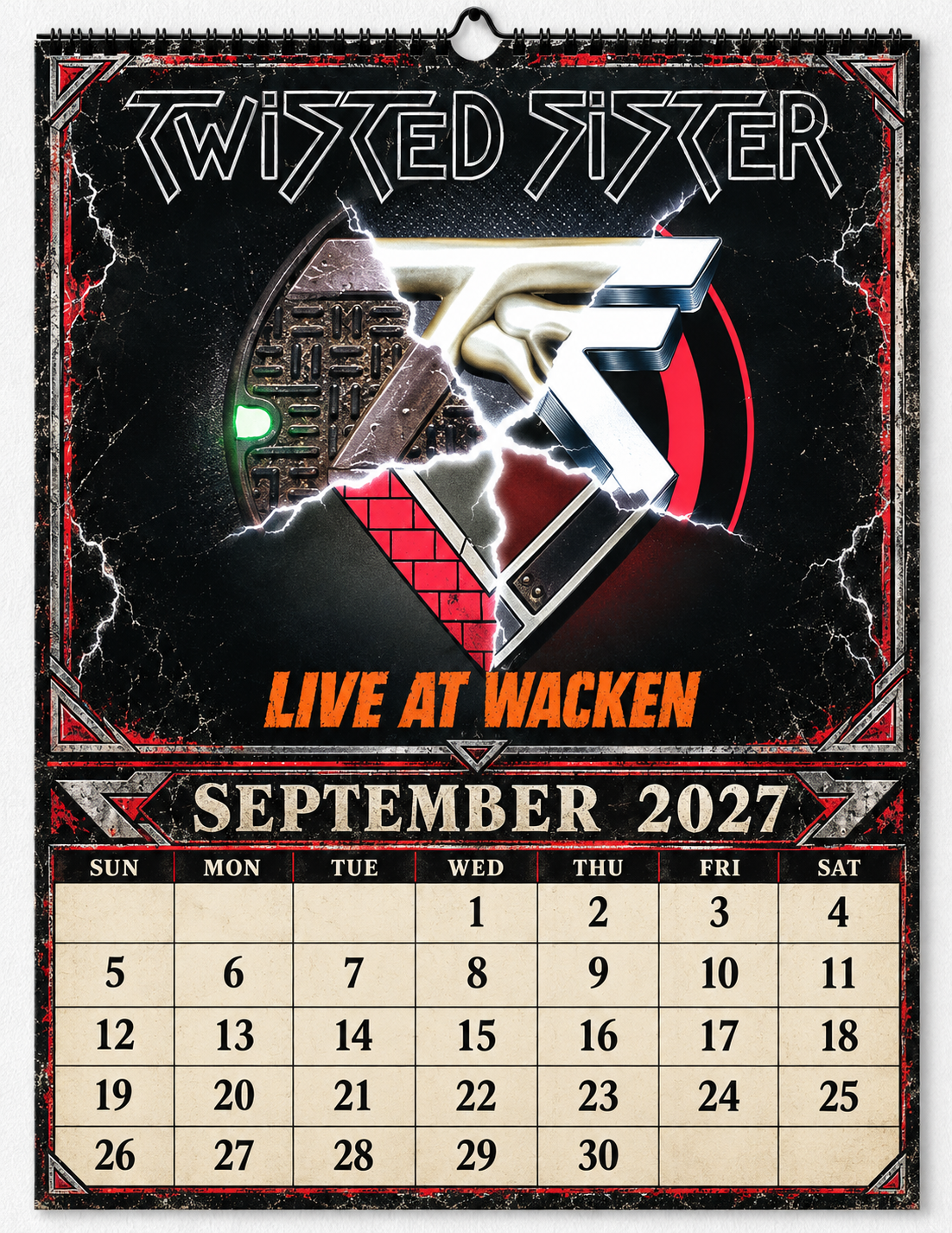 2027 Twisted Sister Album Covers Wall Calendar - Spiral Bound Vintage Heavy Metal Collector's Calendar - Unique Christmas Stocking Stuffer & Birthday Gift