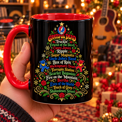 Grateful Dead Christmas Tree Mug, Deadhead Holiday Coffee Cup, Dancing Bears Christmas Gift, Classic Rock Music Mug, Grateful Dead Fan Gift