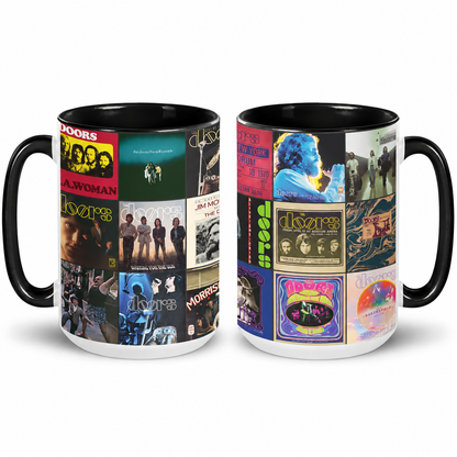 The Doors Black Two-Tone Accent Coffee Mug - Classic Rock Band Album Covers Collage Mug