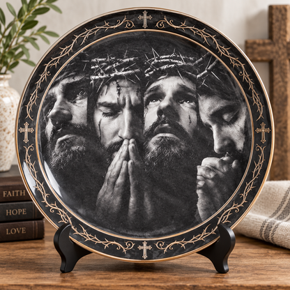 Jesus Crown of Thorns Decorative Plate, Christian Faith Wall Decor, Jesus Christ Prayer Artwork, Religious Home Decoration, Christian Gift