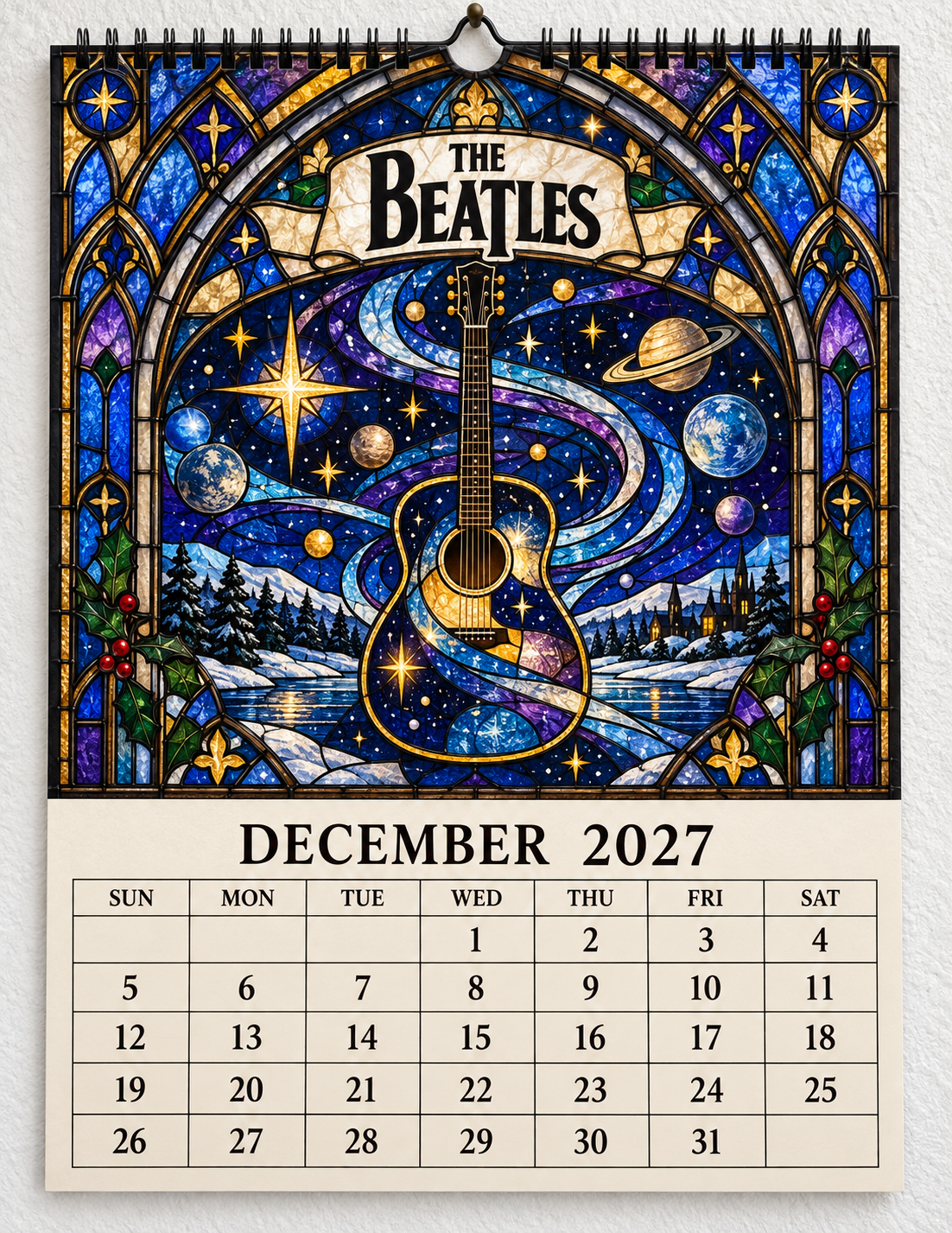 The Beatles 2027 Stained Glass Calendar – Vintage Beatles Wall Calendar, Music Lover Gift