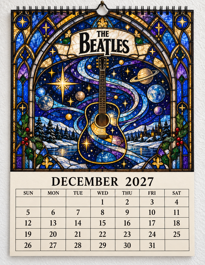 The Beatles 2027 Stained Glass Calendar – Vintage Beatles Wall Calendar, Music Lover Gift