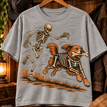 Skeleton Dog T-Shirt, Funny Halloween Dog Shirt, Spooky Skeleton Graphic Tee, Dog Lover Halloween Gift, Vintage Horror Shirt