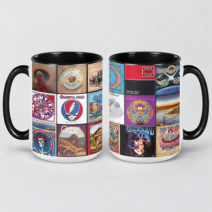 Grateful Dead Black Two-Tone Accent Coffee Mug - Classic Rock Band Album Covers Collage Mug