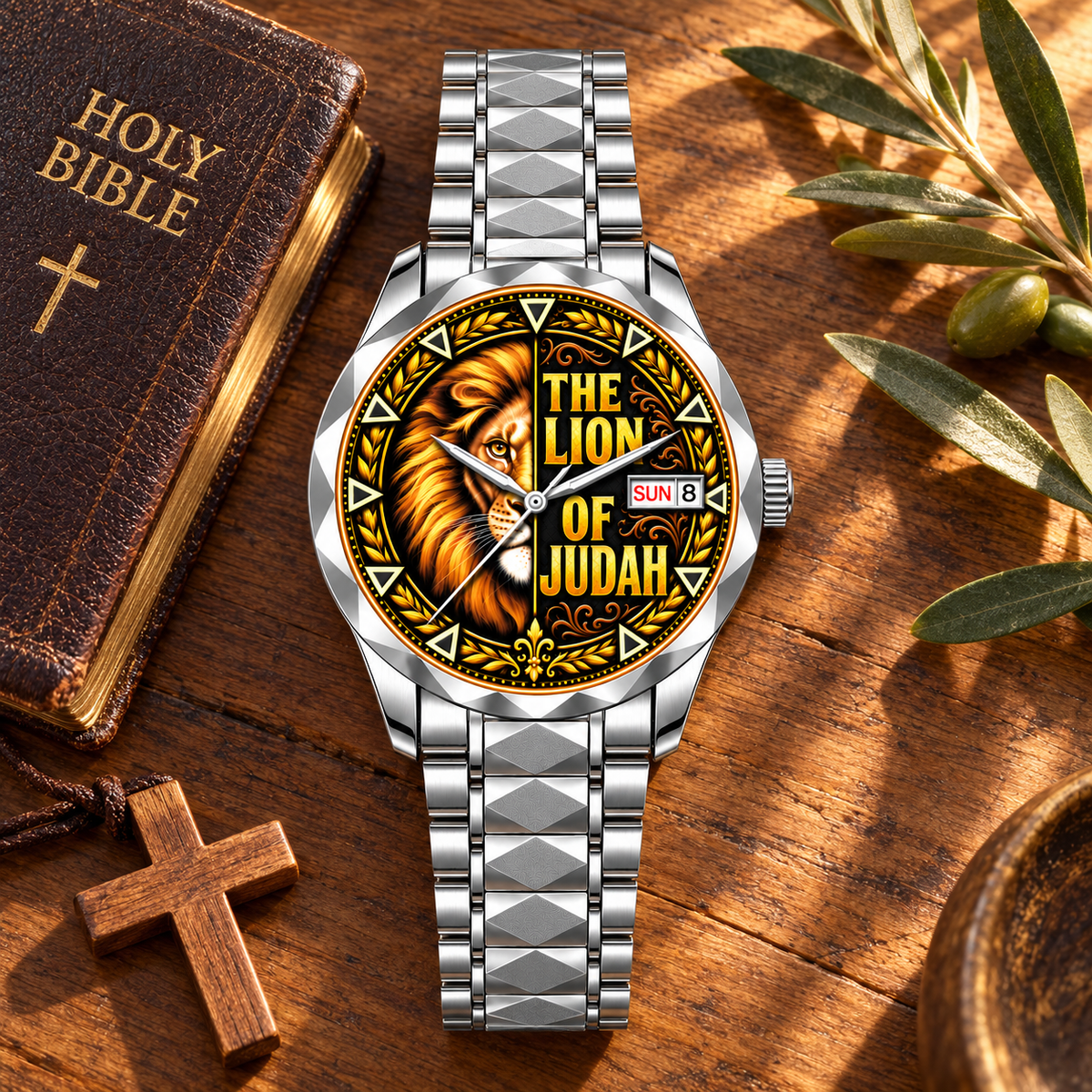Lion of Judah Watch, Christian Men’s Wristwatch, Jesus Lion Faith Watch, Religious Gift for Men, Christian Jewelry Gift