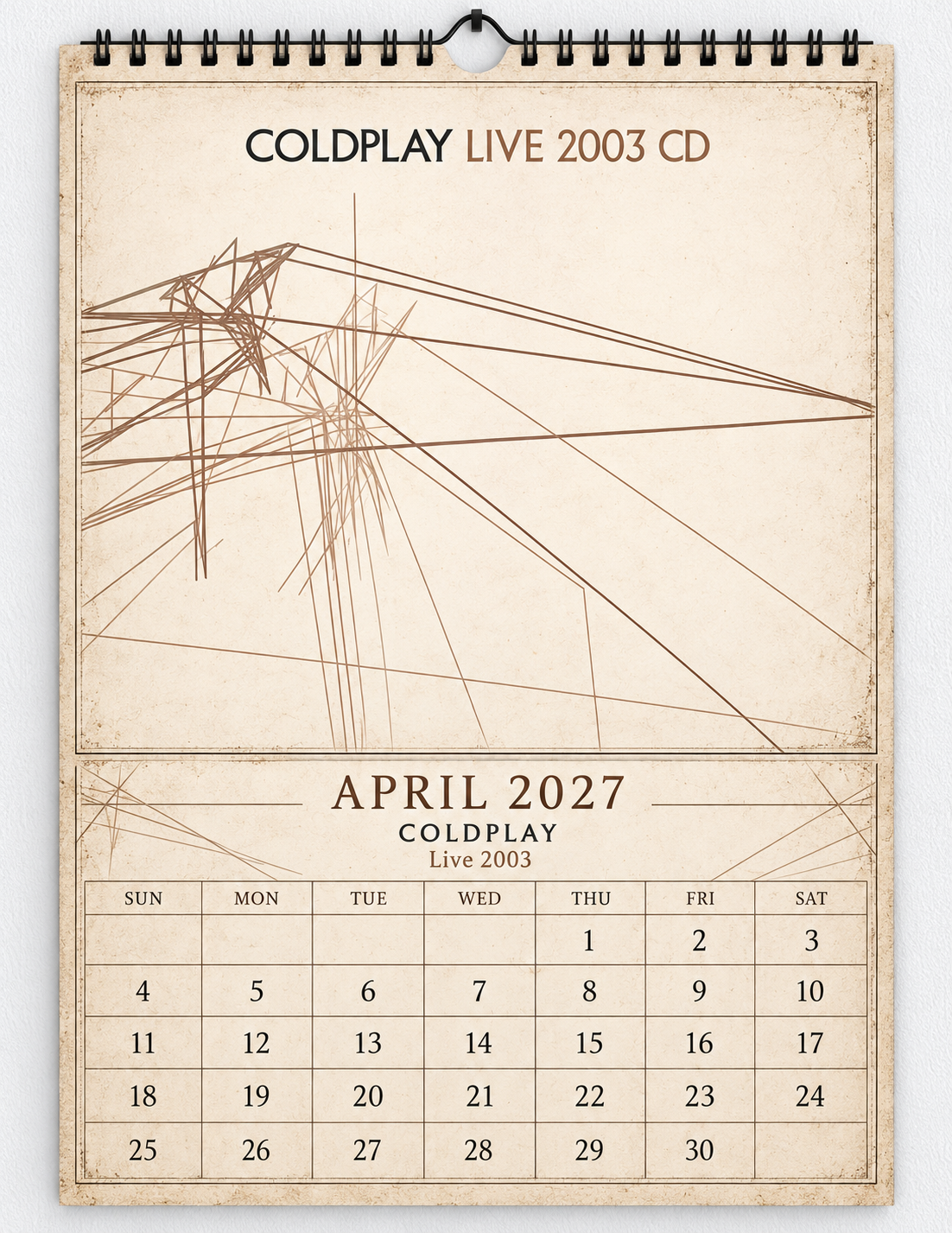 2027 Coldplay Album Covers Wall Calendar - Spiral Bound Vintage Alternative Rock Collector's Calendar - Unique Christmas Stocking Stuffer & Birthday Gift