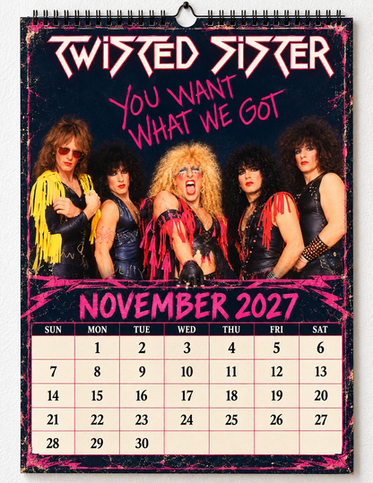 2027 Twisted Sister Album Covers Wall Calendar - Spiral Bound Vintage Heavy Metal Collector's Calendar - Unique Christmas Stocking Stuffer & Birthday Gift