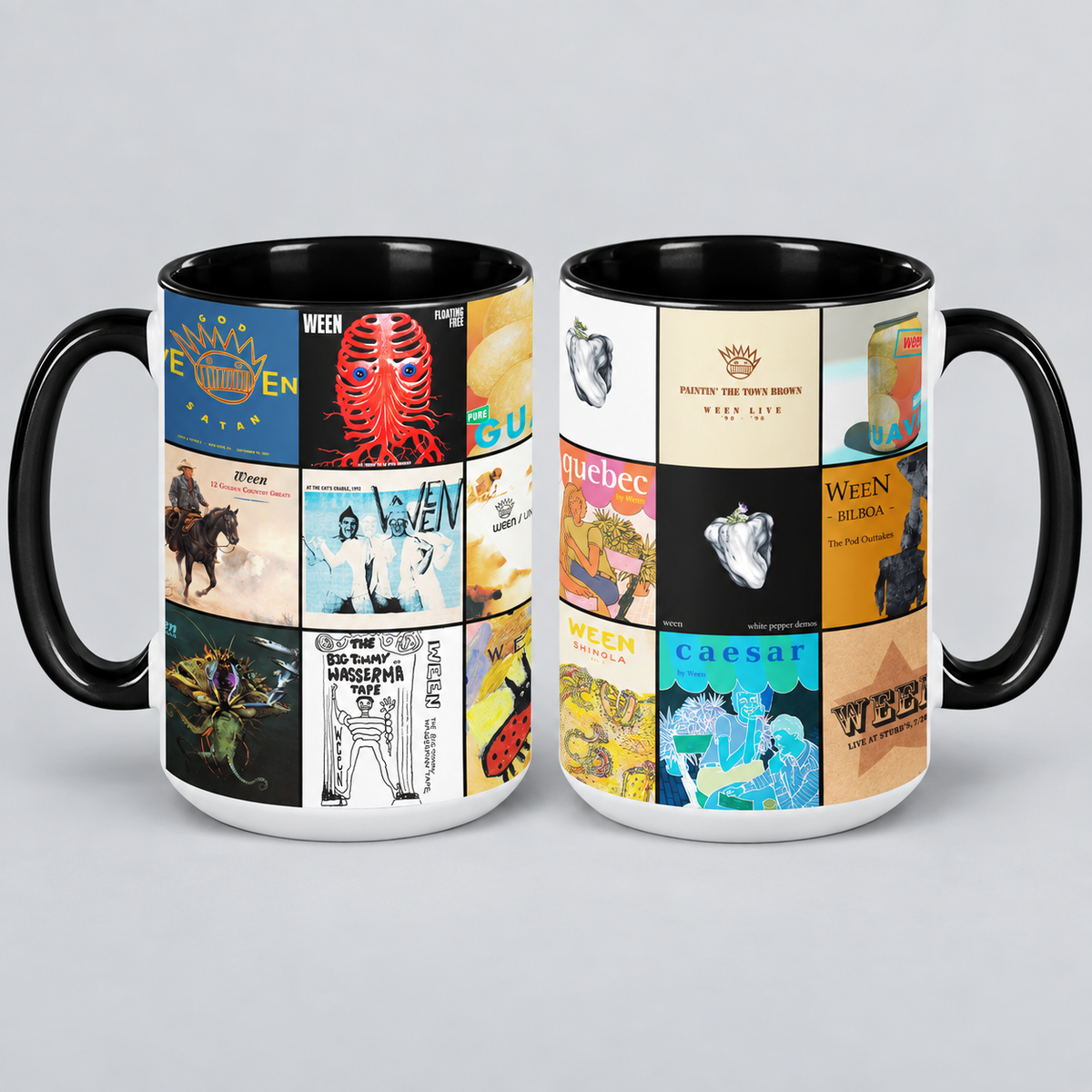 Ween Black Two-Tone Accent Coffee Mug - Classic Rock Band Album Covers Collage Mug