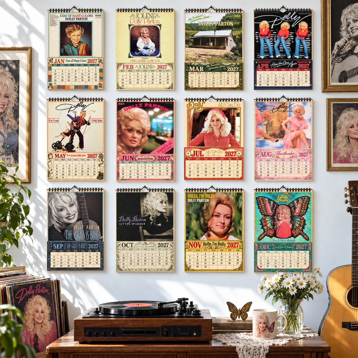 2027 Dolly Parton Album Covers Calendar – Country Music Wall Calendar, Vintage Dolly Parton Collage