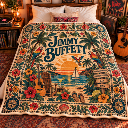 Jimmy Buffett Sherpa Throw Blanket - Margaritaville & Parrothead Soft Cover - Tropical Island Rock Music Legend Unique Gift Idea