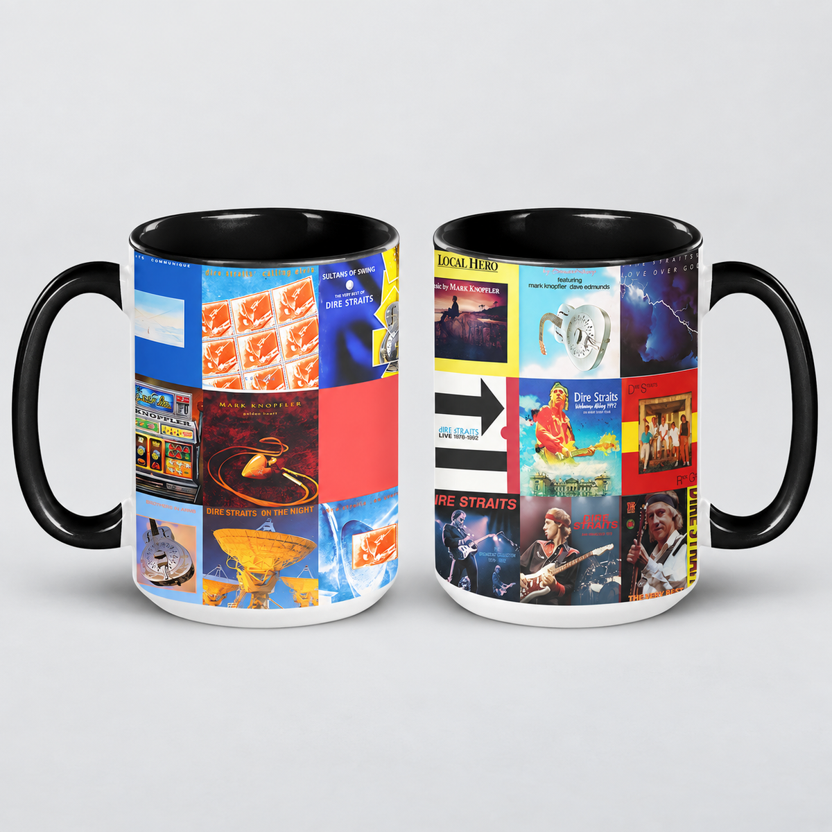 Dire Straits Black Two-Tone Accent Coffee Mug - Classic Band Album Covers Collage Mug
