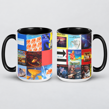 Dire Straits Black Two-Tone Accent Coffee Mug - Classic Band Album Covers Collage Mug