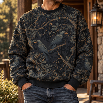 Raven Sweater, Dark Forest Crow Sweater, Gothic Woodland Sweater, All Over Print Raven Sweater, Bird Lover Gift for Men
