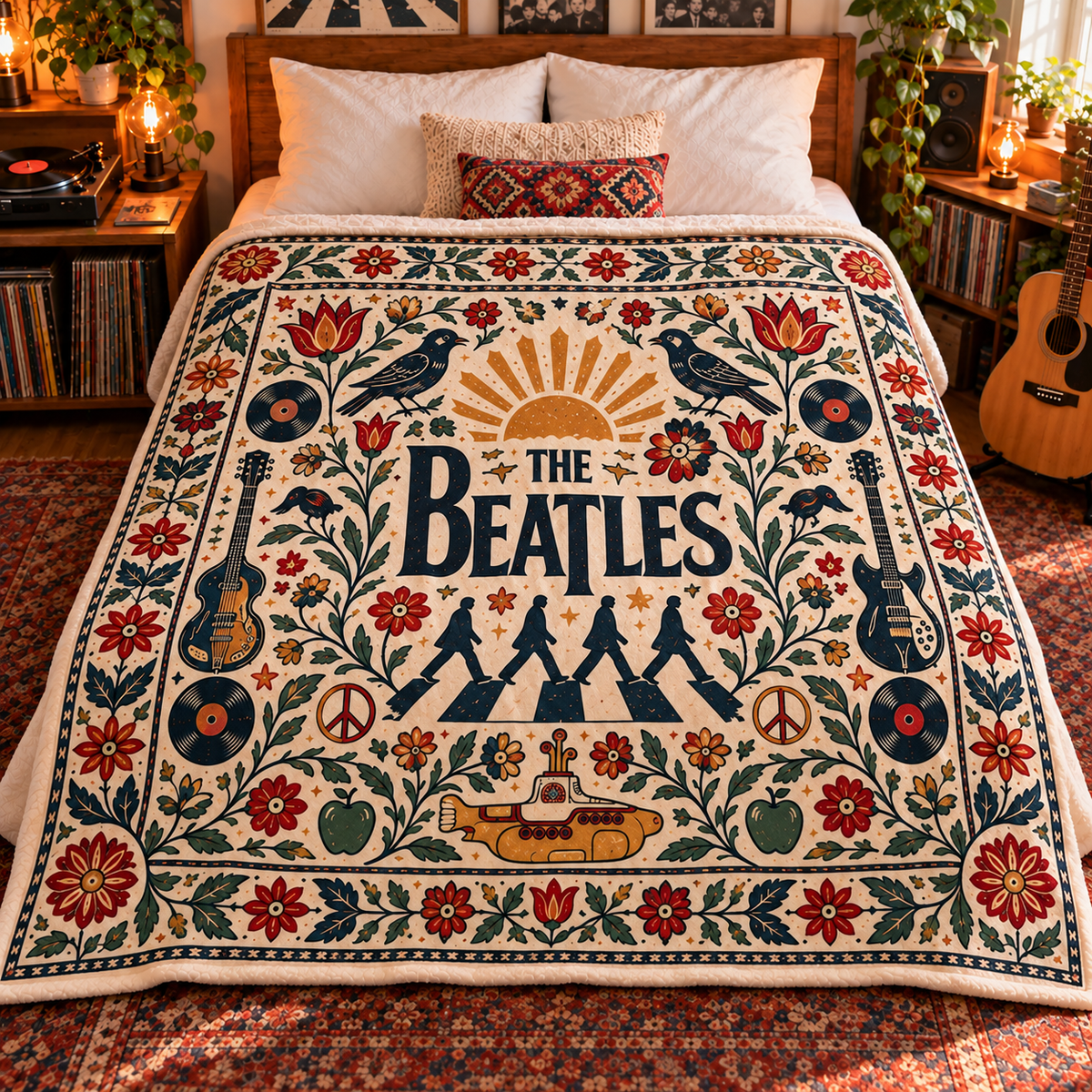 The Beatles Sherpa Throw Blanket - Abbey Road & Yellow Submarine Soft Cover - Classic Rock Music Band Fan Unique Gift Idea