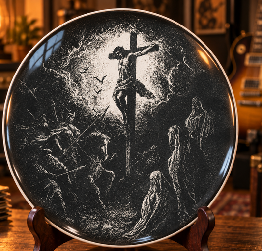 Jesus Crucifixion Decorative Plate, Christian Cross Wall Decor, Jesus Christ Religious Home Decoration, Catholic Gift, Vintage Christian Decor