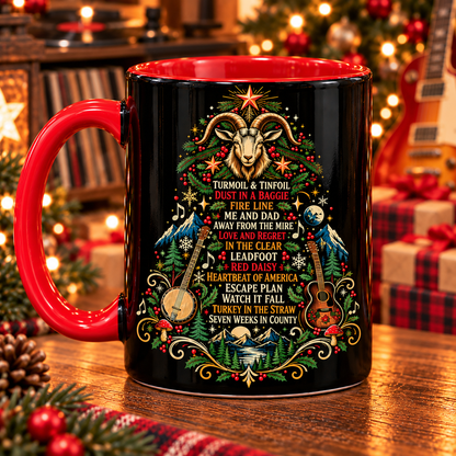 Billy Strings Christmas Tree Mug, Bluegrass Holiday Coffee Cup, BMFS Fan Gift, Music Christmas Mug, Goat Christmas Tree Decor