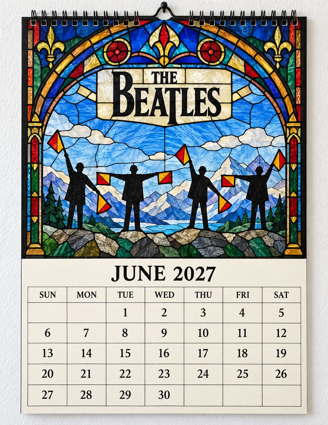 The Beatles 2027 Stained Glass Calendar – Vintage Beatles Wall Calendar, Music Lover Gift