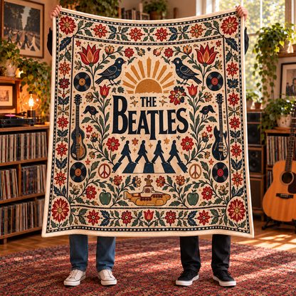 The Beatles Sherpa Throw Blanket - Abbey Road & Yellow Submarine Soft Cover - Classic Rock Music Band Fan Unique Gift Idea