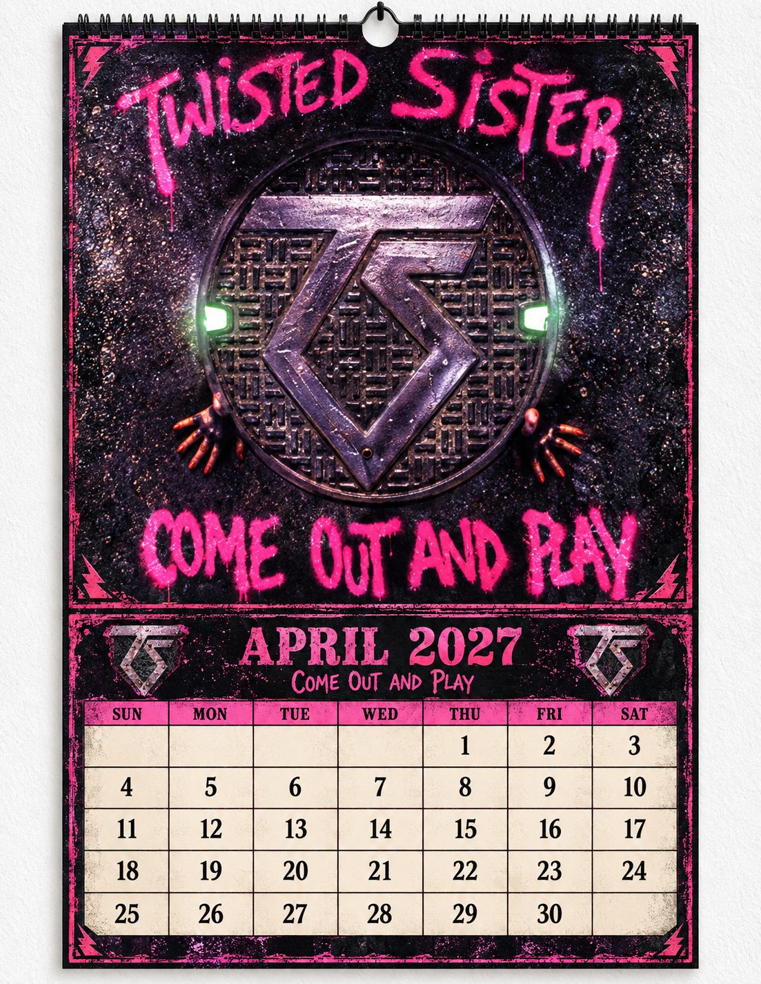 2027 Twisted Sister Album Covers Wall Calendar - Spiral Bound Vintage Heavy Metal Collector's Calendar - Unique Christmas Stocking Stuffer & Birthday Gift