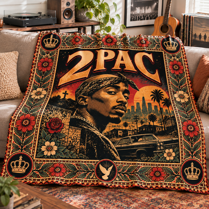 2Pac Tupac Shakur Sherpa Blanket - West Coast Bandana Portrait Throw Blanket - Hip Hop Music Legend Fan Unique Gift