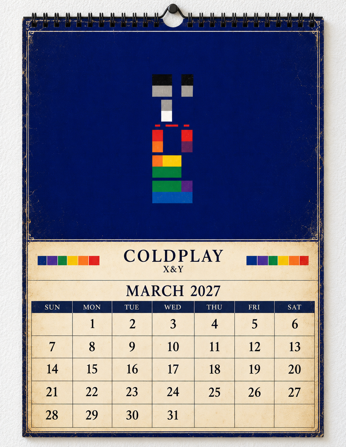 2027 Coldplay Album Covers Wall Calendar - Spiral Bound Vintage Alternative Rock Collector's Calendar - Unique Christmas Stocking Stuffer & Birthday Gift