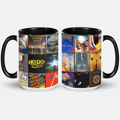 Electric Light Orchestra Black Two-Tone Accent Coffee Mug - Classic Band Album Covers Collage Mug