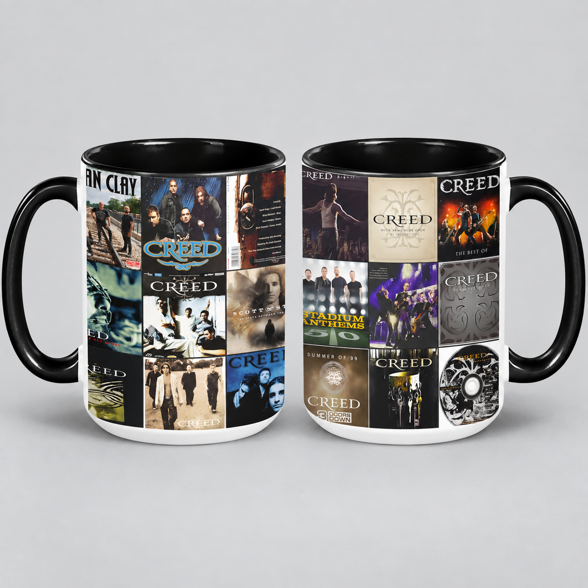 Creed Black Two-Tone Accent Coffee Mug - Classic Band Album Covers Collage Mug