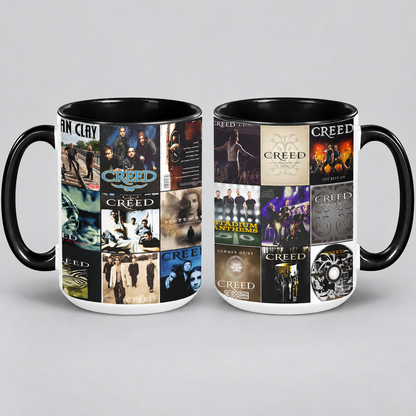 Creed Black Two-Tone Accent Coffee Mug - Classic Band Album Covers Collage Mug