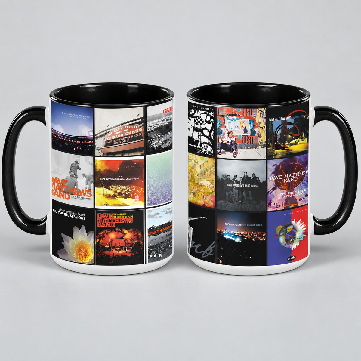 Dave Matthews Band Black Two-Tone Accent Coffee Mug - Classic Rock Band Album Covers Collage Mug