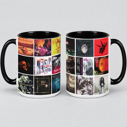 Alice In Chains Black Two-Tone Accent Coffee Mug - Classic Band Album Covers Collage Mug