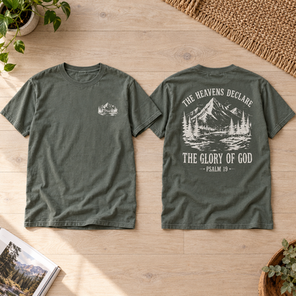 The Heavens Declare Psalm 19 Shirt, Vintage Christian Graphic Tee, Mountain Faith Shirt