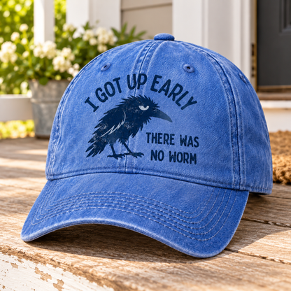 I Got Up Early There Was No Worm Vintage Denim Cap – Funny Grumpy Crow Sarcastic Baseball Cap