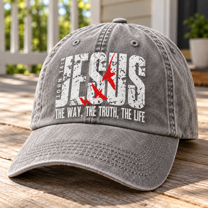 Jesus The Way The Truth The Life Vintage Washed Denim Cap – John 14:6 Christian Faith Dad Hat