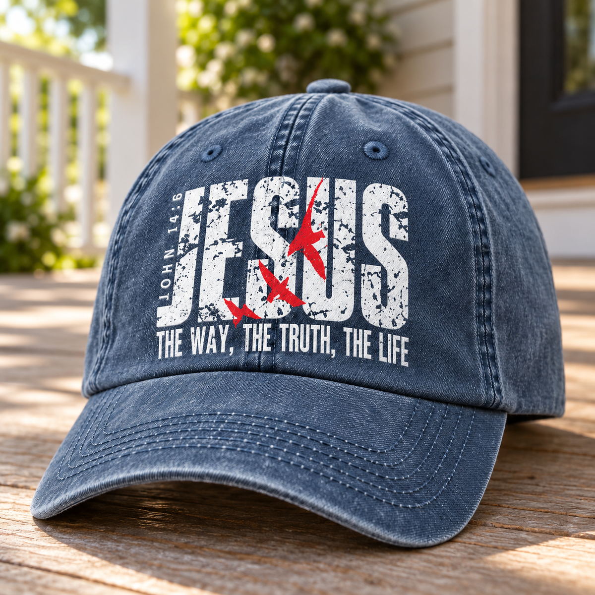 Jesus The Way The Truth The Life Vintage Washed Denim Cap – John 14:6 Christian Faith Dad Hat
