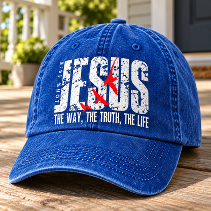 Jesus The Way The Truth The Life Vintage Washed Denim Cap – John 14:6 Christian Faith Dad Hat