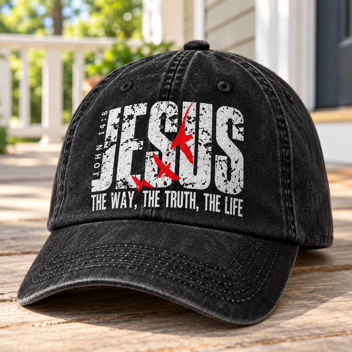 Jesus The Way The Truth The Life Vintage Washed Denim Cap – John 14:6 Christian Faith Dad Hat