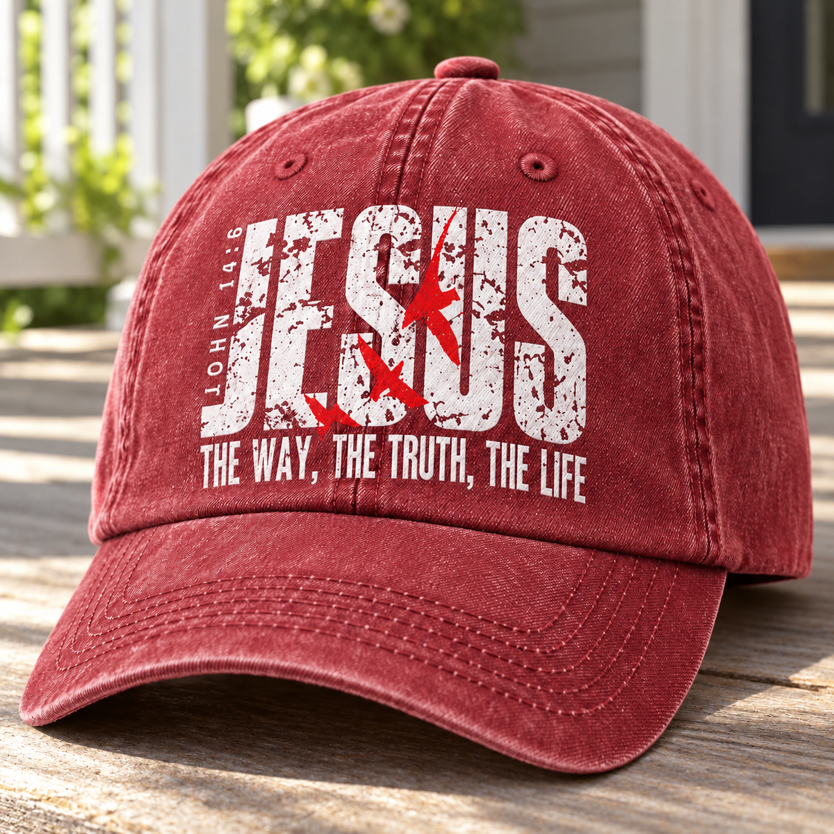 Jesus The Way The Truth The Life Vintage Washed Denim Cap – John 14:6 Christian Faith Dad Hat
